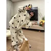 Women's Two Piece Pants Homewear Suit Women Polka-dot Coral Velvet Winter Sweet Plus Thickening Can Be Worn Outside Long-sleeved Trousers