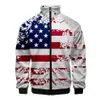 USA Flag American Stars and Stripes 3Dスタンドカラーフーディーズメンズジッパーフーディーカジュアル長袖ジャケットコート服231220