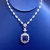Hängsmycken 2023 S925 Sterling Silver Necklace Pendant For Women Tanzanite Blue Diamond 13 13mm Crushed Cuted