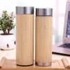 Custom logo! Creative bamboo water bottle vacuum insulated stainless steel cup with lid Tea strainer wooden Straight cup Opsgq