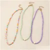 Colliers de perles 3pc / set plage d'été bonbons couleurs graines d'amitié perlées bijoux coeur Colliers charmants femmes cols couloir boho dhloz