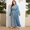 Robes décontractées ethnique bleu maxi pour femmes plus taille jupe longue robe de soirée femme musulmane vêtements festival vêtements vestidos talla grande