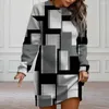 Casual Dresses Dress Women Thick Winter Geometric Print Warm Pullover Retro Color Matching For Women's Fall/winter Wardrobe