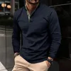 Herrpolos casual män vår och höst bröstficka sport långärmad lapel t-shirt europeisk storlek polo skjorta