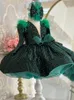 Lyxiga och eleganta flickor julklänning Walk Show Green Sequin Princess Fluffy Flower Wedding 231221