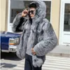 Winter warm hooded fur men's mink comprehensive jacket silver casual 231220