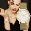 Relojes de pulsera de lujo de las mejores marcas para mujer reloj de moda de oro rosa ultrafino de cuarzo banda de malla de metal simple elegante reloj de mujer montres femme