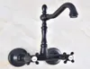 Bathroom Sink Faucets Black Oil Rubbed Antique Brass Kitchen Basin Faucet Mixer Tap Swivel Spout Wall Mounted Dual Cross Handles M3193486