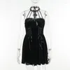 Abiti casual Vintage Lace Up Mall Gotico A-line Grunge E-girl Halter Backless Mini Dress Velvet Skinny Female Alt Clothes