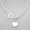 Sterling Silber 925 klassische Mode Herz Tag Anhänger Damen Halskette Schmuck Urlaub Geschenk 210929239A