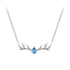 Pendant Necklaces Cute Small Deer Pendants Necklace Blue Crystal White Zircon Water Drop For Women Silver Color Chain Christmas Jewelry