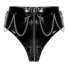 Tracksuits Womens Wet Look Patent Leather Briefs Underwear High midje dragkedja Hot Pants Metal Chain Boot Shorts Clubwear For Pole Dancing