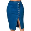 Skirts Plus Size Sexy Bodycon Denim Midi Skirt 3Xl 4Xl 5Xl Summer Spring Office Lady High Waist Push Up Casual Split Short Jeans