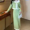 Robe en deux pièces Xiaoxiangfeng tenues de style de mode de mode française de la femme couche de poupée longue couture slet hautement taille mi-jupe en deux pièces L231221