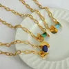 Pendant Necklaces ALLME Ethnic 18K Gold PVD Plated Titanium Steel Blue Green Natural Stone Agate Rammel Cube Choker For Women