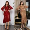 Etniska kläder S-2XL Abaya Dress 2024 Spring Elegant Muslim Women Long Sleeve V-Neck Midi Bodycon Abayas for Fashion