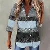 Women's Blouses Glitter Striped Button Down Shirts 3/4 Sleeve Summer Fall Beach T Shirt High Low Lapel Jacket Tops