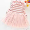 Mädchen Kleider Mädchen Baby Streifen Langarm Mesh Kleid Herbst Neue Kleine Mädchen Süße Muster Nagel Perlen Kleid Kinder Mädchen