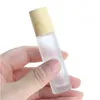 Wood Grain Plastic Cap 5ml 10ml Frosted Glass Roll On Bottles with Stainless Steel Roller Ball for Essential Oil Lip Balms Odlco