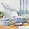 Zestawy naczyń kuchennych Podłosy 12PC Zestaw ceramiczny Niebieski pościel dostawa domowy ogród kuchnia kuchnia bar dhha1