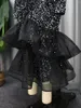 Casual Dresses Cutubly In Sequin Black Prom Women Luxury Shinny Bodycon Mesh Cascading Ruffles Mermaid Dress Birthday Party Club