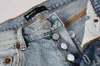 2023 Ankomst lila varumärke Mäns High Street Blue Denim Slim Fit Washed Damaged Destoed Hole Stretch Solid Jeans 231221