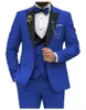 Мужские костюмы королевского синего цвета, мужские облегающие костюмы из 3 предметов, двубортный костюм для свадьбы, выпускного вечера, делового костюма (пиджак, жилет и брюки)