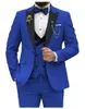 남자 정장 Royal Blue Men Slim Fit 3 조각 더블 가슴 웨딩 댄스 파티 사업 (Blazer Vest Pants)