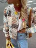 Kadın Trençkotları Baskı Uzun Kollu Ceket Renkli Pamuk Ceket Kadınlar İçin Tek Göğüslü Ceketler 2023 Sonbahar Moda Sokağı Outerwear