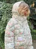 Cappotto in cotone con cappuccio stampato a fiori per le donne Moda manica lunga doppie tasche tunica 2023 Inverno femminile spesso capispalla da ufficio 231221
