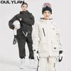 Oulylan Водонепроницаемый лыжный костюм Комплект одежды для сноуборда Уличные костюмы Водонепроницаемые зимние куртки Брюки Мужская и женская зимняя одежда 231220