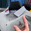 Polos masculinos de alta qualidade de luxo de algodão pólo lapela abelha bordada manga longa corea comercial tendência moda moda moda