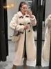 Elegant lapel plysch lång kappa för kvinnor mode solid hylsa tjock jacka 2023 Autumn Winter Lady Outerwear Overcoat 231221