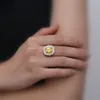 Cluster Rings S925 Sterling Silver Fashion Champagne Diamond Engagement Ring Yellow Gemstone