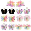 Accessoires pour cheveux 2 pièces/ensemble pince papillon dégradé flocage épingle à cheveux avec couvre-chef doré bébé fille enfants couleur arc-en-ciel