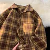 Privathinker Controleer shirts Men Coffee plaid lange mouw oversized mannelijke plus size rapel blouse casual Koreaanse stijl jas 231221