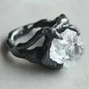 Grote diamantringen heren hiphop ring sieraden onregelmatige steen solitaire ring zwarte zilveren trouwringen voor feest