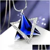 Pendant Necklaces Pendant Necklaces Double Triangle Gray Blue Crystal Necklace Women Office Lady Sweater Chain Jewelry Drop Delivery J Dhdal