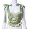 Camisoles Tanks Mode Dames Zomer 2023 Modieuze Groene Ruches Zijden Schoenveter Tuniek Top