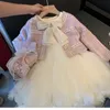 Conjuntos de niñas Conjuntos de otoño primavera chaqueta para niños vestidos de malla de cumpleaños coreano