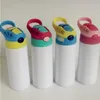 Raka muggar 12oz sublimering sippy cup rostfritt stål tomt diy vatten flask tumlare med halm lock flip topp flaskor lcfjo