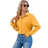 Women's Blouses Office Lady Button Clothes Autumn Loose Fashion Solid Color Shirt Women V-neck Long Puff Sleeve Folds Tops 29084
