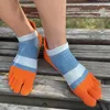 5 Pairs Large Size Finger Socks Ankle Sport Cotton Mens Striped Mesh Breathable Shaping Anti Friction No Show Toes 231221