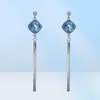 925 Brincho de prata esterlina brinco de brinco com azul quadrado de zircão cúbico Brincos de borla longa Ear para mulheres Jóias de moda Presente7650867