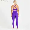 Aktywne zestawy stałych kolorowych zestawów jogi ciasne legginsy Sports Fitness Cross Gym Bra Top 2pcs Soft Sport Suit Trening dla kobiet sportowa 231221