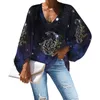 Kvinnors blusar 2023 Design 12 Constellation Ladies Blus Fashion Hipster Loose Long Sleeve Sexy Tops V-Neck Chiffon Shirt Oxe Prints