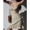 Casual Dresses Yellow Floral Cute Girl Elastic Slimming Slip Dress