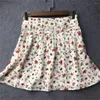 Skirts Pleated Mini Skirt For Ladies 2023 Silk Floral Print High Waist Sweet A-Line Short Jupes