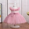 Yoliyolei Fluffy Collar Baby Girl Dress Flower Wedding Dresses Party Ball Gown Appliques Kids Friendly Clothes with beading 231221