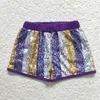 Shorts Wholesale Baby Girl Sequins Clothes Purple Green Stripes Kids Boutique Children Toddler Mardi Gras Clothing